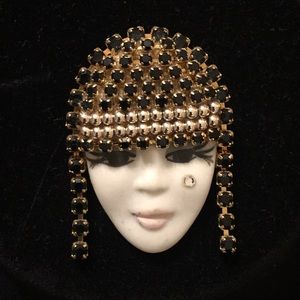 Vintage Lois Porcelain Rhinestone Pin